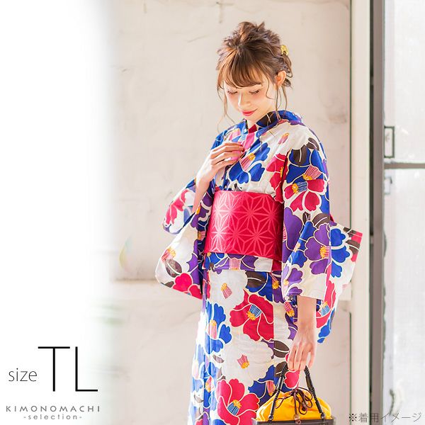 TLサイズ 浴衣単品「ビビットカラー　椿」女性浴衣 プレタ浴衣 レディース浴衣 お仕立て上がり浴衣 花火大会、夏デートに