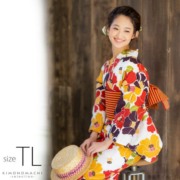 TLサイズ 浴衣単品「レトロカラー　椿」女性浴衣 プレタ浴衣 レディース浴衣 お仕立て上がり浴衣 花火大会、夏デートに