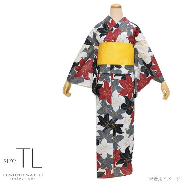 TLサイズ 浴衣単品「黒色　百合」女性浴衣 プレタ浴衣 レディース浴衣 お仕立て上がり浴衣 花火大会、夏デートに