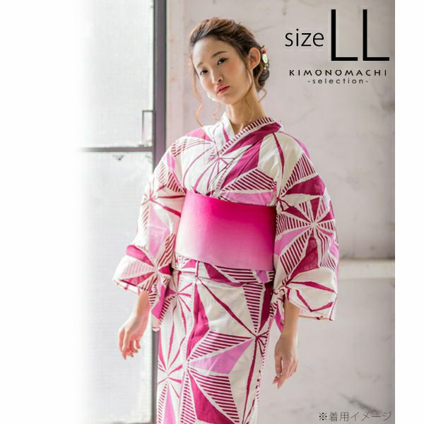 LLサイズ 浴衣単品「ラズベリーレッド　麻の葉」女性浴衣 プレタ浴衣 レディース浴衣 お仕立て上がり浴衣 花火大会、夏デートに