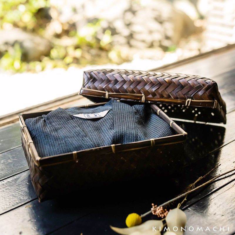 甚平 メンズ おしゃれ 「しじら織り 綿麻甚平の竹籠入りギフトセット