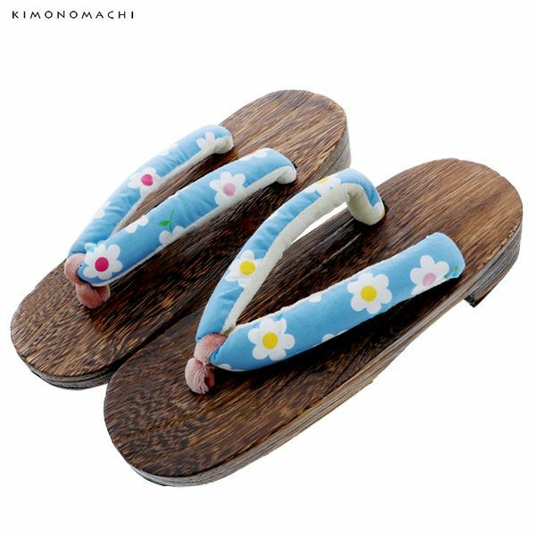女性 下駄単品「水色　フラワー」フリーサイズ（Lサイズ）、LLサイズ 夏祭り、花火大会、夏フェス 浴衣下駄 婦人下駄