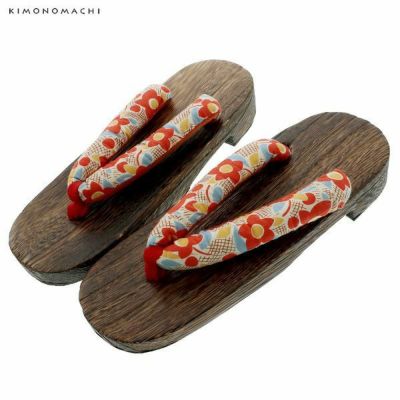 【Prices down】女性 下駄単品「オレンジレトロフラワー」フリーサイズ（Lサイズ）、LLサイズ 夏祭り、花火大会、夏フェス 浴衣下駄 婦人下駄 【メール便不可】ss2406wkm15