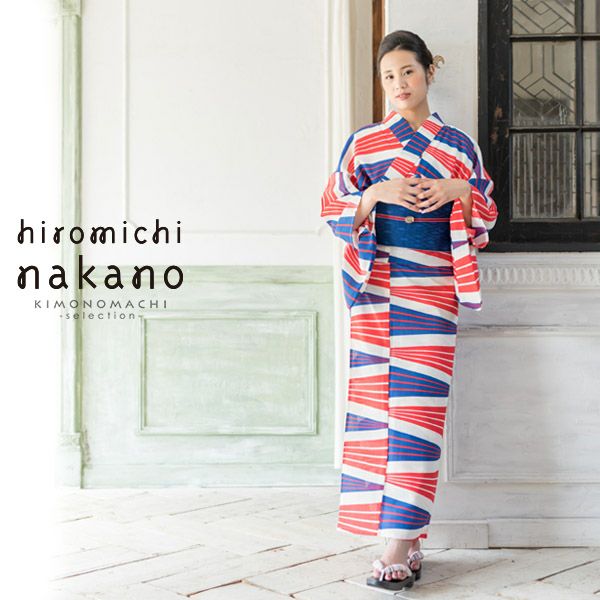Prices down2】ナカノヒロミチ浴衣単品「赤×青 幾何学」吸水速乾 お