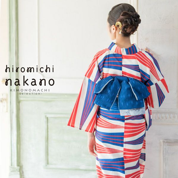 Prices down2】ナカノヒロミチ浴衣単品「赤×青 幾何学」吸水速乾 お