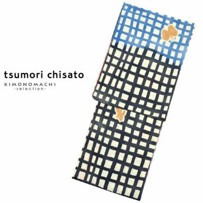 【Prices down】女性女性浴衣単品「黒×ブルー×ピンク　チェックねこ」ツモリチサト お仕立て上がり浴衣 ブランド浴衣 tsumori chisato 注染 【メール便不可】ss2503ykl60