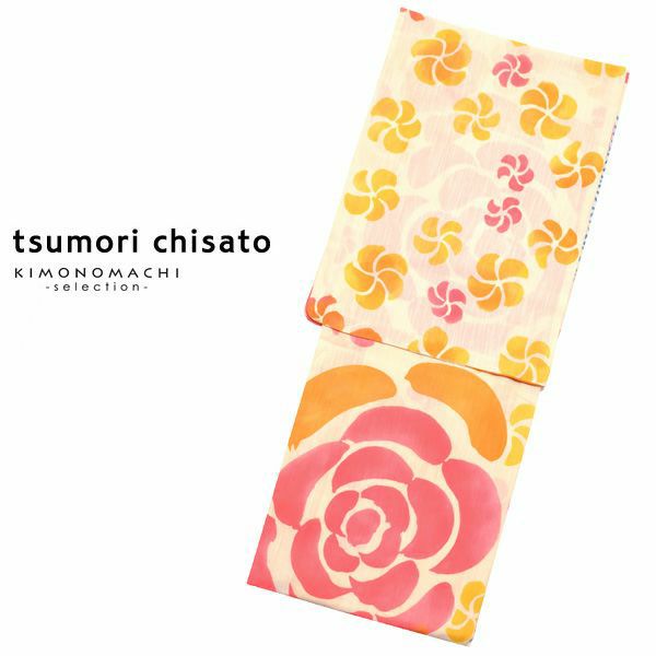 女性女性浴衣単品「クリーム　ばらとうめ」ツモリチサト お仕立て上がり浴衣 ブランド浴衣 tsumori chisato 注染
