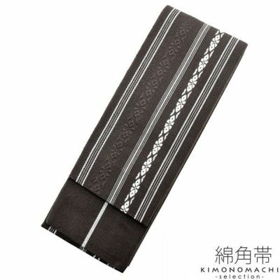 男性角帯単品「焦げ茶色　献上柄」日本製 紳士帯   綿角帯 【メール便不可】