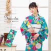 京都きもの町オリジナル浴衣単品「クリアブルー菊」S、フリー、TL、LL 綿浴衣 レディース レトロ 女性浴衣