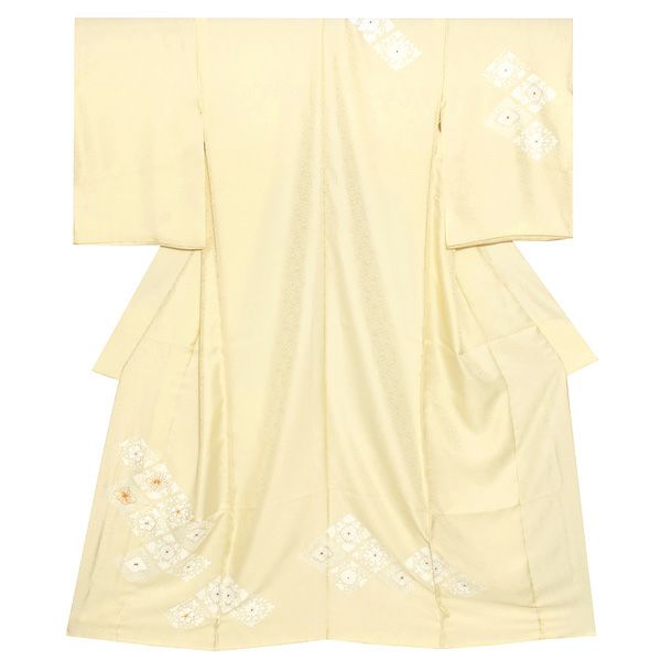 未仕立て訪問着単品「クリームイエロー　花菱」未仕立て 正絹着物   仮絵羽
