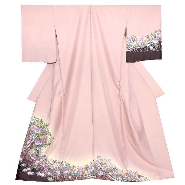 未仕立て訪問着単品「桜色　辻が花」未仕立て 正絹着物   仮絵羽