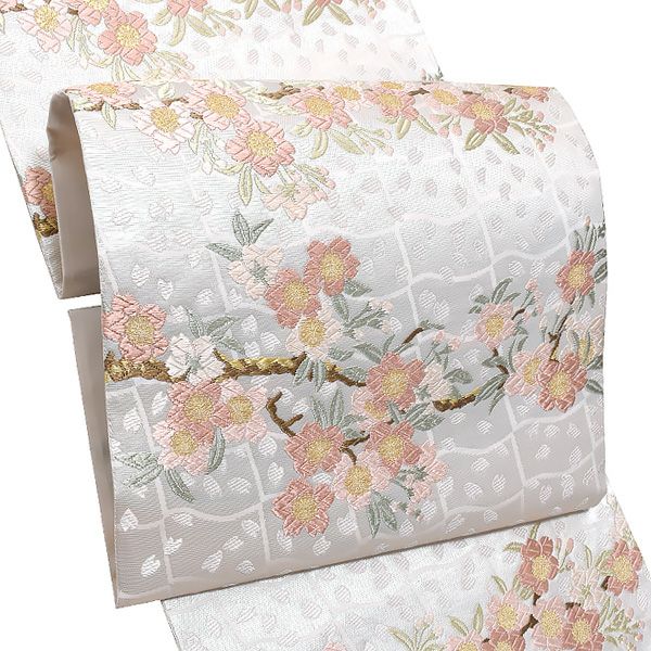 礼装袋帯「瓦地桜枝文」未仕立て 京都西陣 六通柄 付け下げ、訪問着、色無地に 礼装帯