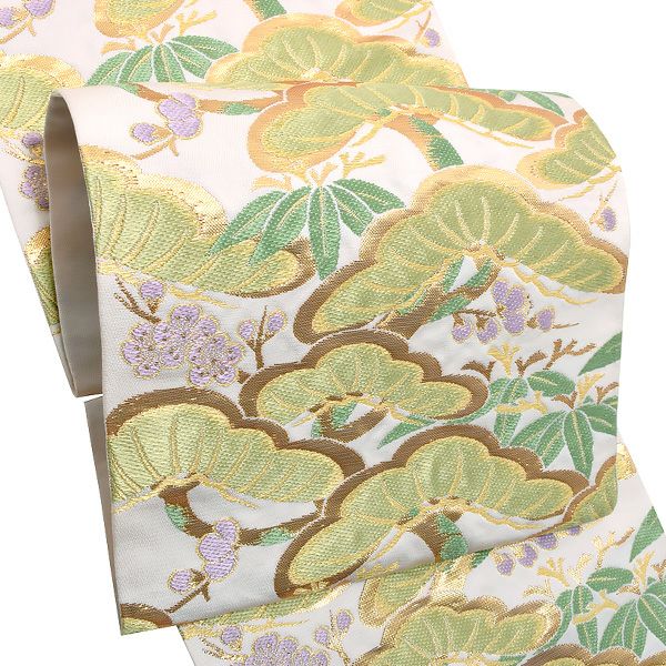 礼装袋帯「白色　松竹梅」未仕立て 京都西陣 六通柄 訪問着、色留袖、付け下げに 礼装帯