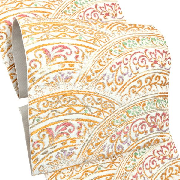 礼装袋帯「白色　彩円唐草文」未仕立て 京都西陣 六通柄 訪問着、色留袖、付け下げに 礼装帯