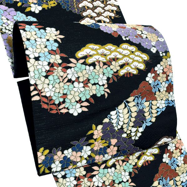 礼装袋帯「黒色　桃山裂取文様」未仕立て 京都西陣 六通柄 訪問着、色留袖、付け下げに 礼装帯