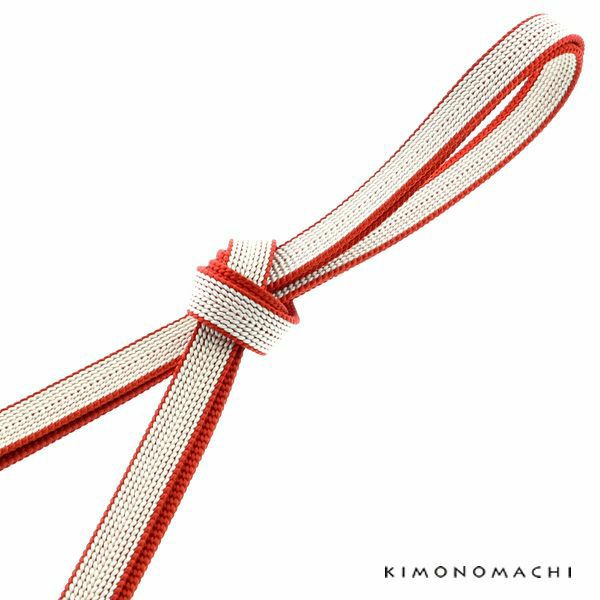 正絹三分紐「三分紐　白×赤」帯締め 組紐   洒落小物
