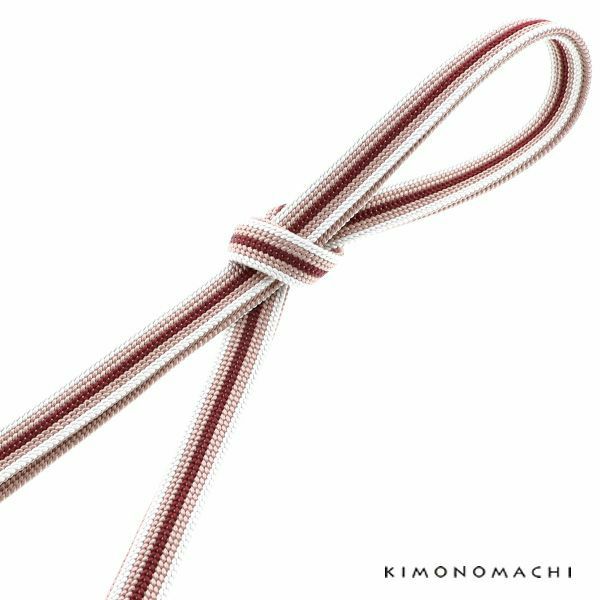 正絹四分紐「白×ピンクベージュ」帯締め 組紐   洒落小物