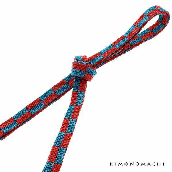 正絹四分紐「赤×ターコイズブルー」帯締め 組紐   洒落小物