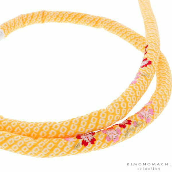 丸ぐけ帯締め「黄色　桜の刺繍」七五三に 刺繍帯締め 七五三小物 正絹絞り 正絹帯締め