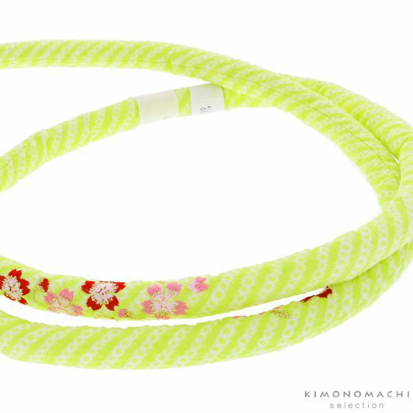 丸ぐけ帯締め「グリーン　桜の刺繍」七五三に 刺繍帯締め 七五三小物 正絹絞り 正絹帯締め (1680)