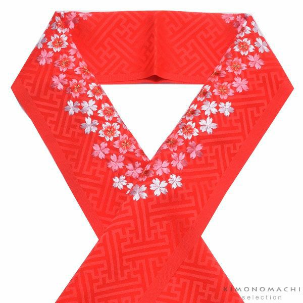 刺繍半衿「赤色　桜の刺繍」七五三に こども半衿   刺繍半襟