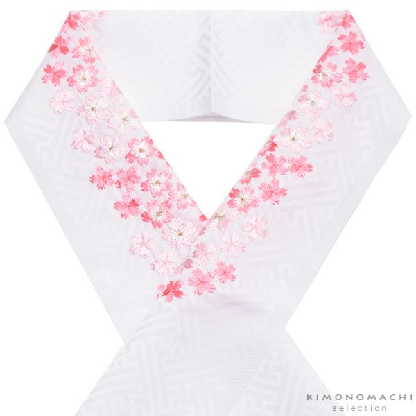 刺繍半衿「白色　ピンクの桜刺繍」七五三に こども半衿   刺繍半襟