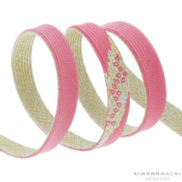 礼装帯締め「ローズピンク　霞に小花」正絹帯締め フォーマル 平組 三分金銀糸 礼装帯締め