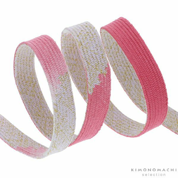 礼装帯締め「ストロベリーピンク　霞」正絹帯締め フォーマル 平組 三分金銀糸 礼装帯締め