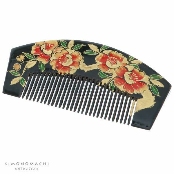 塗りくし「黒色　八重桜」前櫛 成人式の振袖に 櫛かんざし 振袖髪飾り 日本髪