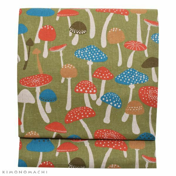 木綿名古屋帯「キノコ」長尺もあります 日本製 洒落帯 名古屋仕立て