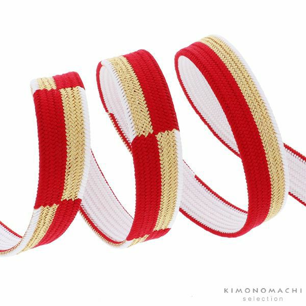 振袖帯締め「赤色×金色　市松」京くみひも フォーマル 平組 高来 振袖向け帯締め