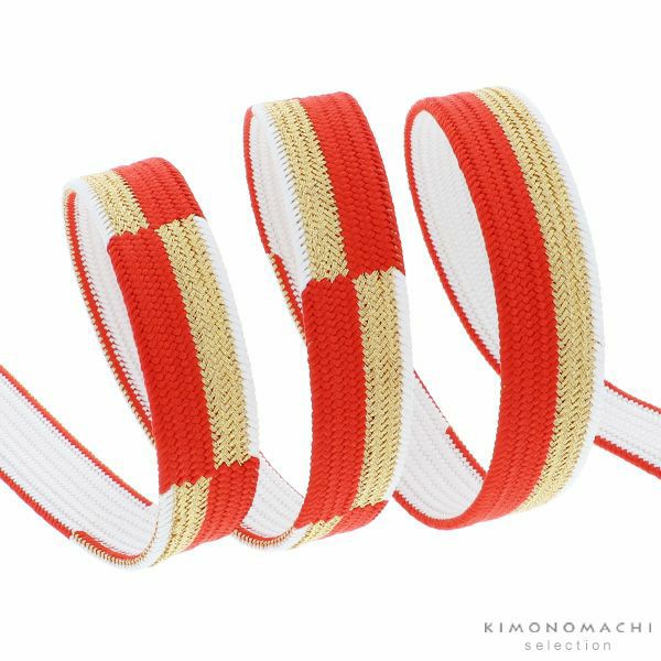 振袖帯締め「橙色×金色　市松」京くみひも フォーマル 平組 高来 振袖向け帯締め