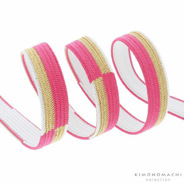 振袖帯締め「ピンク×金色　市松」京くみひも フォーマル 平組 高来 振袖向け帯締め