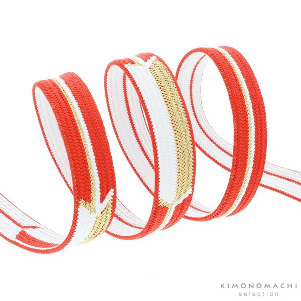 振袖帯締め「橙色×金色　矢羽」京くみひも フォーマル 平組 高来 振袖向け帯締め