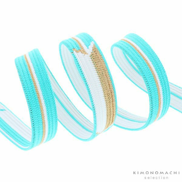 振袖帯締め「水色×金色　矢羽」京くみひも フォーマル 平組 高来 振袖向け帯締め