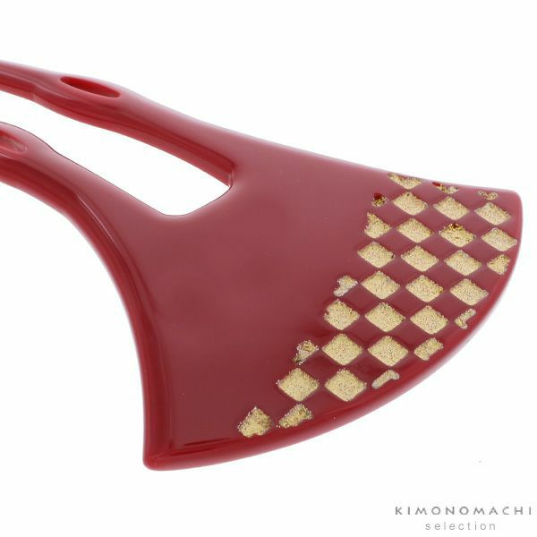 銀杏型かんざし「赤×ゴールド　市松」振袖髪飾り 成人式、前撮りの振袖に 振袖かんざし  簪 SO-01010赤