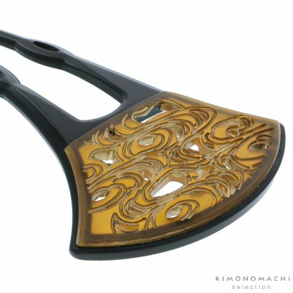 銀杏型かんざし「黒×べっ甲調　金彩流水」礼装かんざし 訪問着などの礼装に   簪 CM928