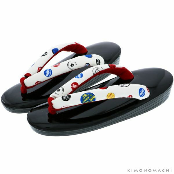 ウレタン草履単品「白×赤　カラフルバッジ」M、L、LLサイズ ウレタン草履 カジュアル草履 女性草履 京都きもの町オリジナル