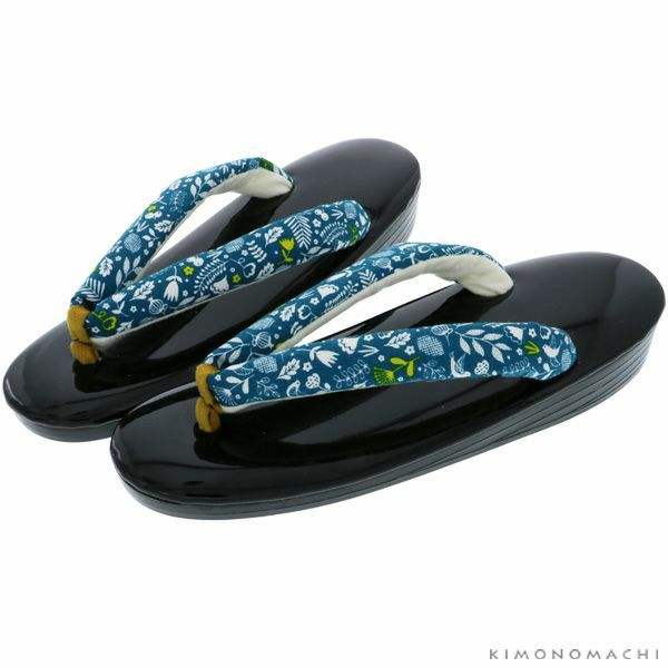 ウレタン草履単品「ターコイズグリーン　小鳥とお花」M、L、LLサイズ ウレタン草履 カジュアル草履 女性草履 京都きもの町オリジナル