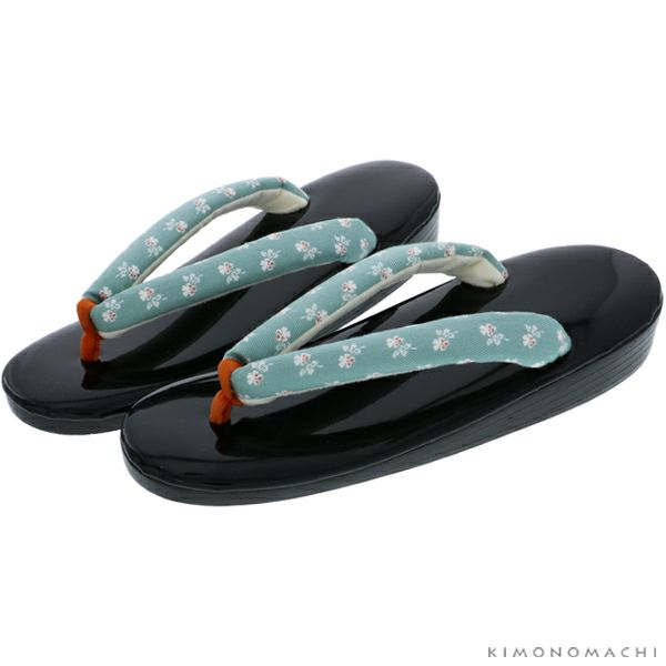ウレタン草履単品「青磁色　小花」M、L、LLサイズ ウレタン草履 カジュアル草履 女性草履 京都きもの町オリジナル
