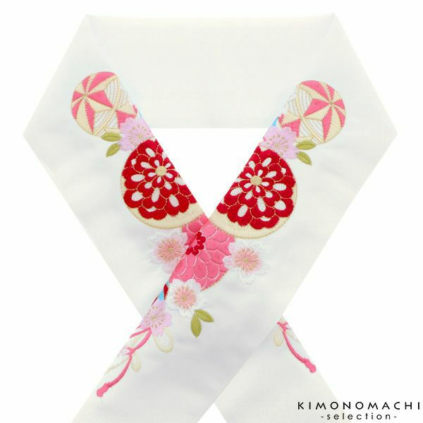 刺繍半衿「白色　毬、花薬玉」刺繍半襟 洒落衿 華やか  振袖衿