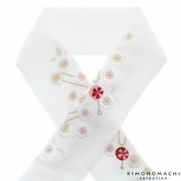 刺繍半衿「白色　かんざし、桜」刺繍半襟 洒落衿 華やか IKKO 振袖衿