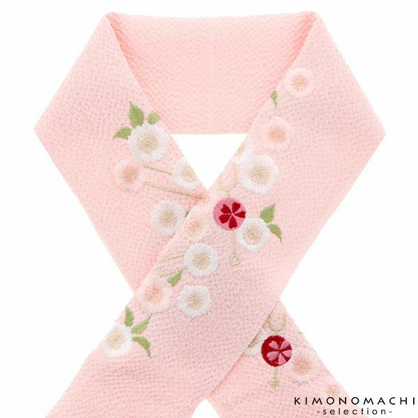 刺繍半衿「ピンク色　かんざし、桜」刺繍半襟 洒落衿 華やか IKKO 振袖衿