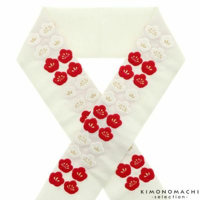 【Prices down2】刺繍半衿「生成り　紅白市松小梅」刺繍半襟 洒落衿 華やか  振袖衿 【メール便不可】ss2503wkm10