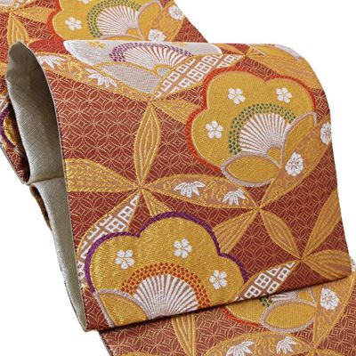 Prices down3】振袖 帯 「黄緑色 蜀江文様と桜」 日本製 西陣織