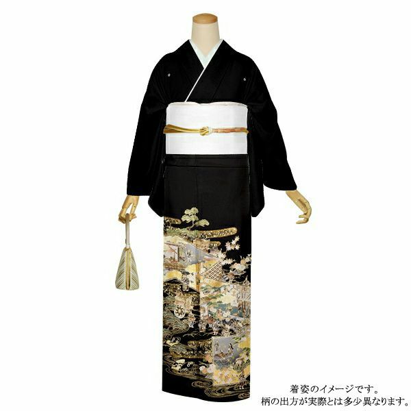 お仕立て上がり黒留袖単品「屏風、御所解き」紋入れ代込み 留袖 結婚式  正絹着物 【メール便不可】＜T＞