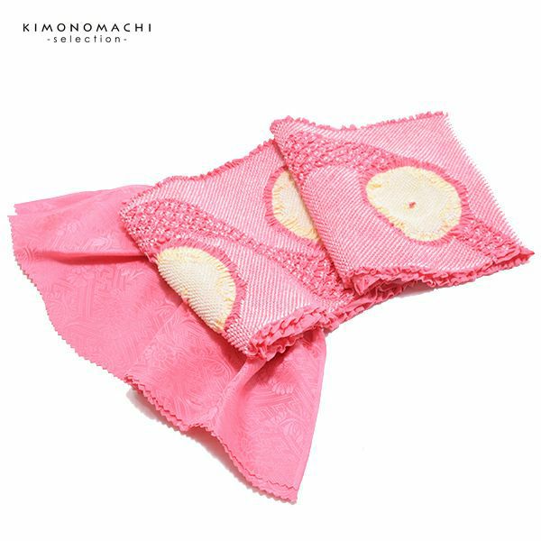 振袖帯揚げ「ピンク×イエロークリーム」総絞り 絞り帯揚げ 成人式、前撮り、結婚式の振袖に  正絹帯揚げ