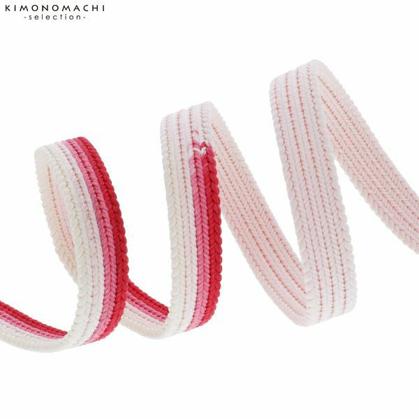 正絹帯締め「薄ピンク×ピンク」平組 カジュアル帯締め 洒落もん  日本製