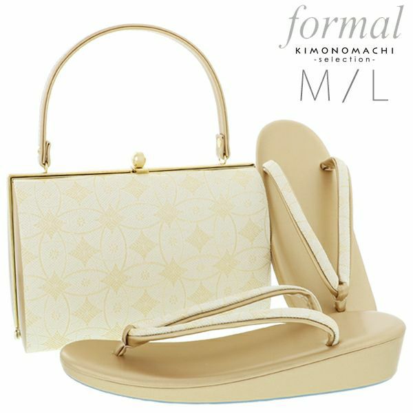 礼装草履バッグセット「ゴールド　輪繋ぎに菱文」M、L 礼装草履バッグ 取り寄せ品  フォーマル