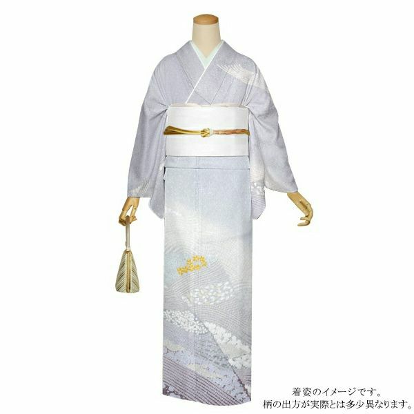 訪問着 お仕立て上がり 単品「クリーム うすいグレーのぼかしに流水 